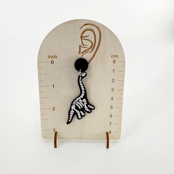 Black & White Brontosaurus Dinosaur Skeleton Earrings, Dinosaur Bone Earrings - Picture 4 of 4